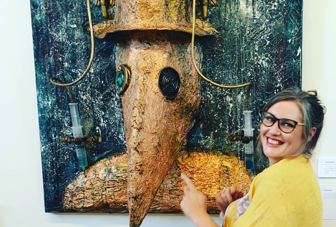 'Unmasked' - (Karen Hansen, 2021) Mixed Media Assemblage, Art Resin on  Canvas