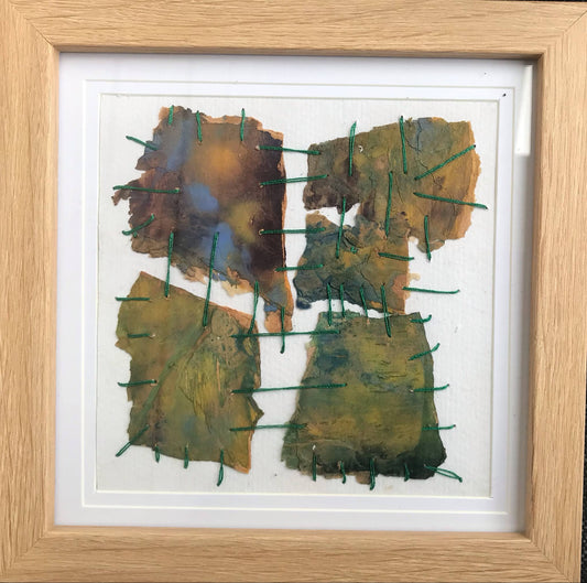 'Cemetary Paperbark' - (Karen Hansen, 2025) Watercolour and Wild Stitching (Framed)