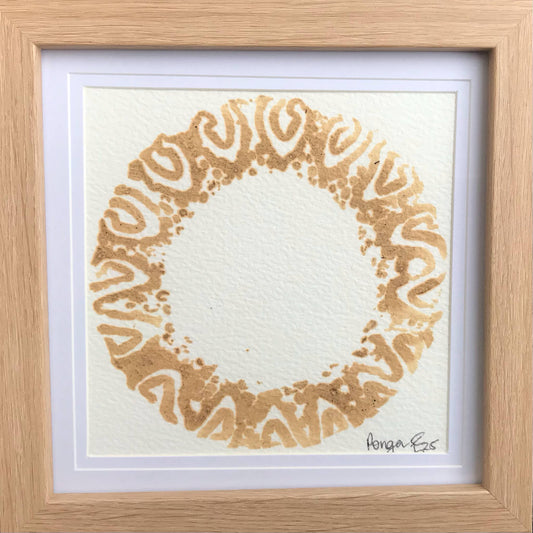 'Ponga Monoprint 1' - (Karen Hansen, 2025)  Black Alder Ink in Mangakakahi Streamwater on Cotton Paper (Framed)