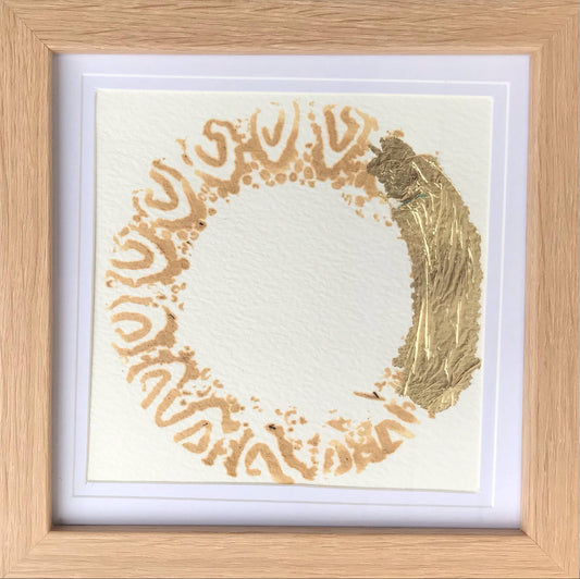 'Ponga Monoprint 2' - (Karen Hansen, 2025)  Black Alder Ink in Mangakakahi Streamwater and metal leafing on Cotton Paper (Framed)